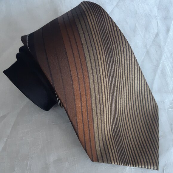 Vintage Pierre Cardin Tie 4" Silk Diagonal Stripe, Browns & Tan/Gold - Picture 1 of 10